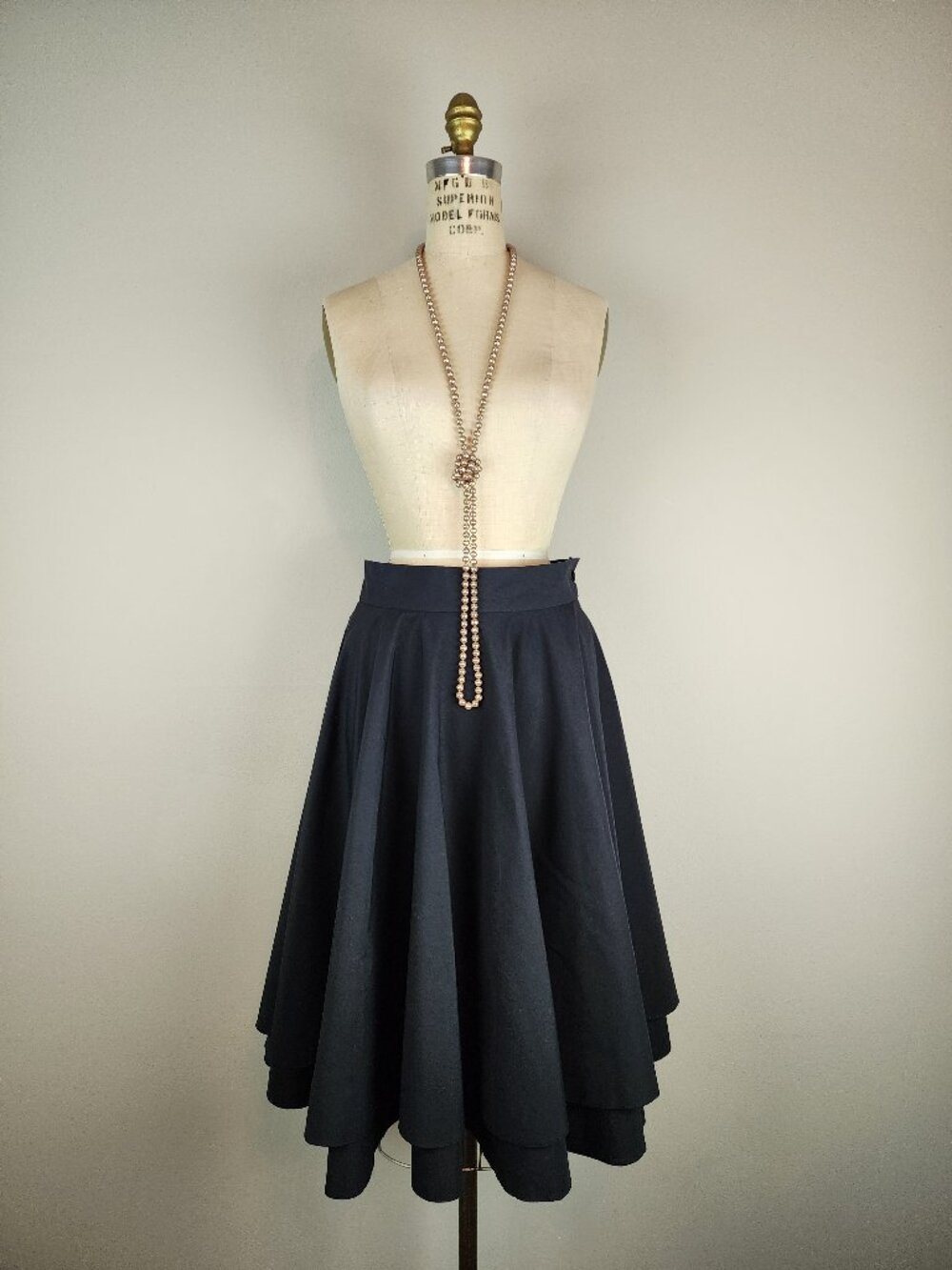 Vintage 1950's Style Black Two Tier Circle Midi Skirt by Alice Moon * Sz Medium
